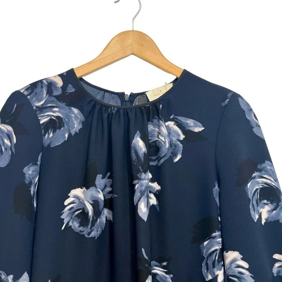 KATE SPADE Night Rose Crepe Star Bright Rich Navy Dress Floral Feminine Size 10 - Picture 7 of 10